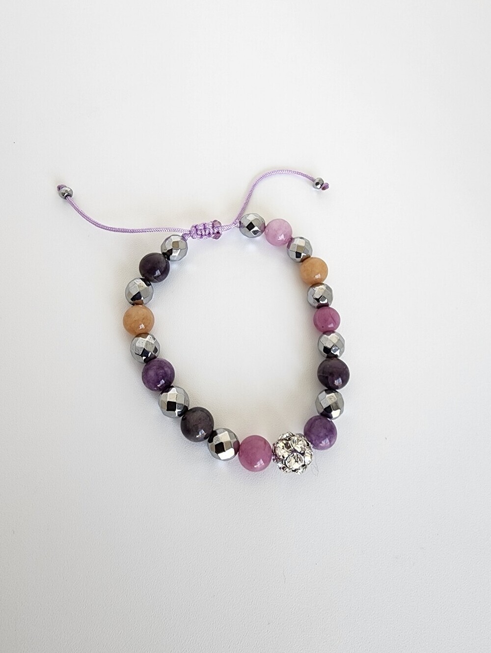 Adjustable Gemstone Bracelet Hematite Crystal Beaded Purple Pink Boho Gift - Picture 4 of 6